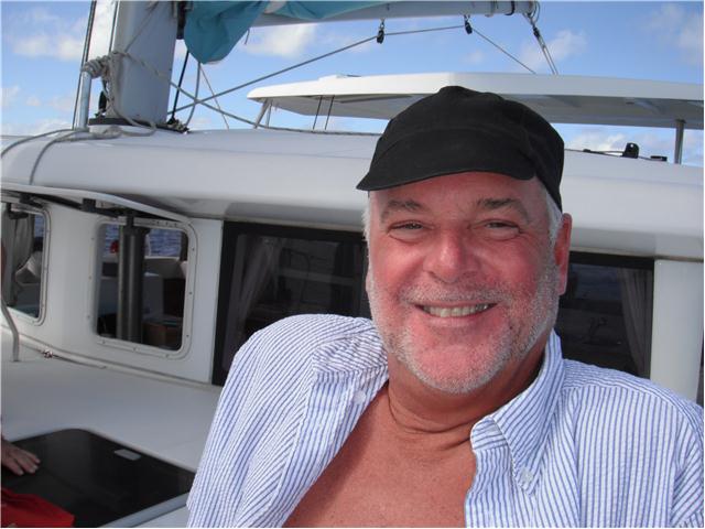 Bill Bishofberger on catamaran
